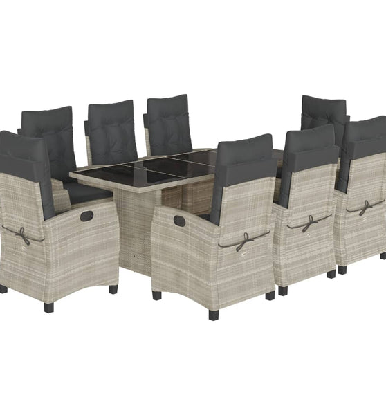 9-tlg. Garten-Essgruppe mit Kissen Hellgrau Poly Rattan