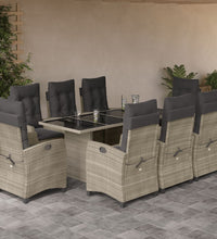 9-tlg. Garten-Essgruppe mit Kissen Hellgrau Poly Rattan