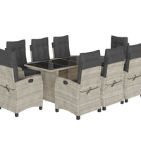 9-tlg. Garten-Essgruppe mit Kissen Hellgrau Poly Rattan