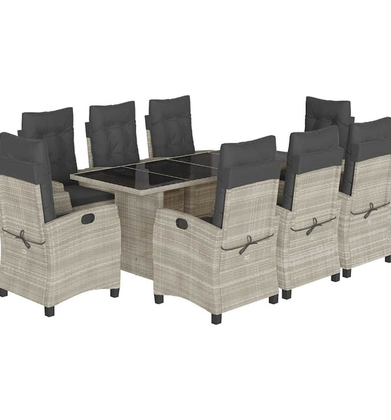 9-tlg. Garten-Essgruppe mit Kissen Hellgrau Poly Rattan