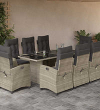 9-tlg. Garten-Essgruppe mit Kissen Hellgrau Poly Rattan