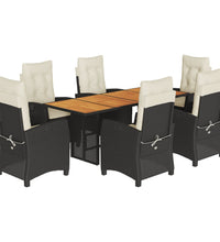 7-tlg. Garten-Essgruppe mit Kissen Schwarz Poly Rattan