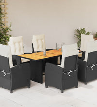 7-tlg. Garten-Essgruppe mit Kissen Schwarz Poly Rattan