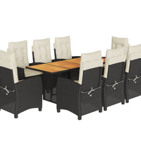 9-tlg. Garten-Essgruppe mit Kissen Schwarz Poly Rattan