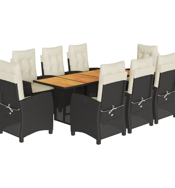 9-tlg. Garten-Essgruppe mit Kissen Schwarz Poly Rattan
