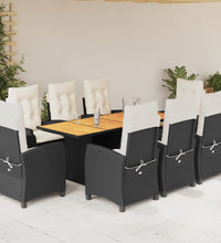 9-tlg. Garten-Essgruppe mit Kissen Schwarz Poly Rattan
