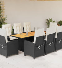 9-tlg. Garten-Essgruppe mit Kissen Schwarz Poly Rattan