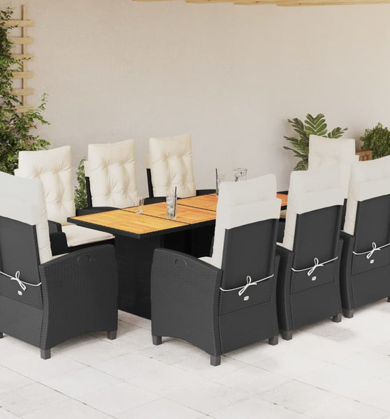 9-tlg. Garten-Essgruppe mit Kissen Schwarz Poly Rattan