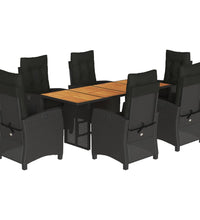 7-tlg. Garten-Essgruppe mit Kissen Schwarz Poly Rattan