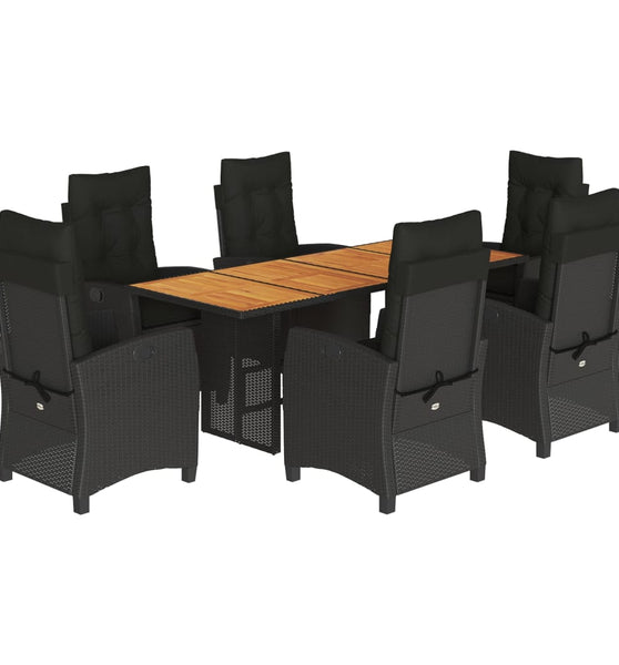 7-tlg. Garten-Essgruppe mit Kissen Schwarz Poly Rattan