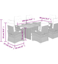 7-tlg. Garten-Essgruppe mit Kissen Schwarz Poly Rattan