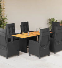 7-tlg. Garten-Essgruppe mit Kissen Schwarz Poly Rattan