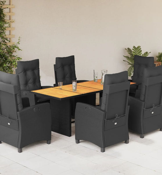 7-tlg. Garten-Essgruppe mit Kissen Schwarz Poly Rattan