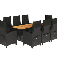 9-tlg. Garten-Essgruppe mit Kissen Schwarz Poly Rattan