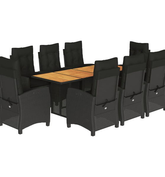 9-tlg. Garten-Essgruppe mit Kissen Schwarz Poly Rattan