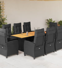 9-tlg. Garten-Essgruppe mit Kissen Schwarz Poly Rattan