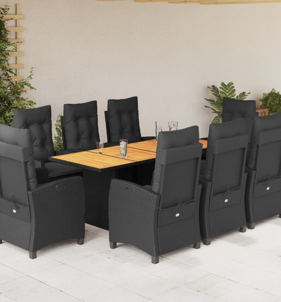 9-tlg. Garten-Essgruppe mit Kissen Schwarz Poly Rattan