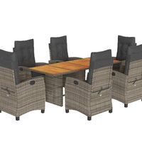 7-tlg. Garten-Essgruppe mit Kissen Grau Poly Rattan