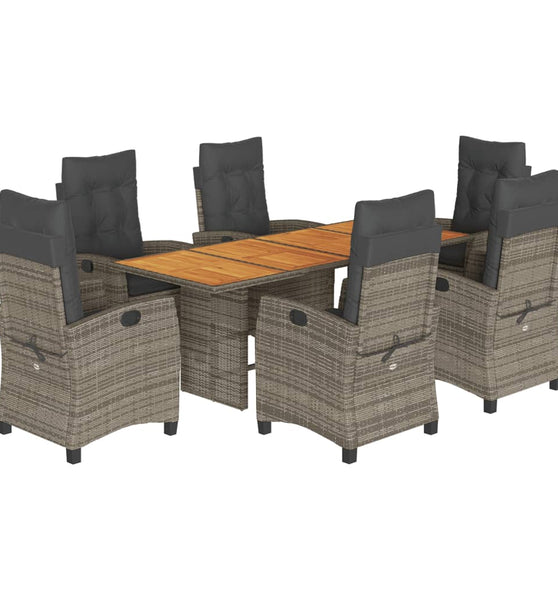 7-tlg. Garten-Essgruppe mit Kissen Grau Poly Rattan