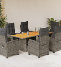 7-tlg. Garten-Essgruppe mit Kissen Grau Poly Rattan