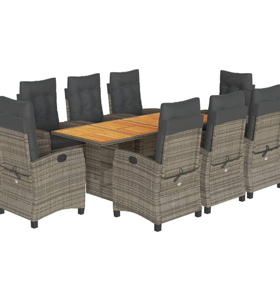 9-tlg. Garten-Essgruppe mit Kissen Grau Poly Rattan