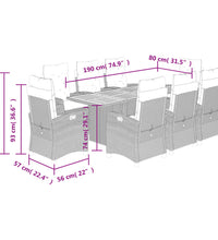 9-tlg. Garten-Essgruppe mit Kissen Grau Poly Rattan