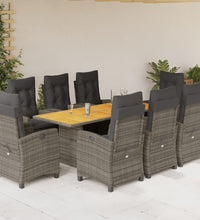 9-tlg. Garten-Essgruppe mit Kissen Grau Poly Rattan