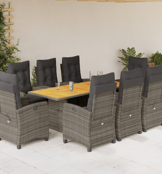 9-tlg. Garten-Essgruppe mit Kissen Grau Poly Rattan