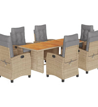 7-tlg. Garten-Essgruppe mit Kissen Beigemischung Poly Rattan