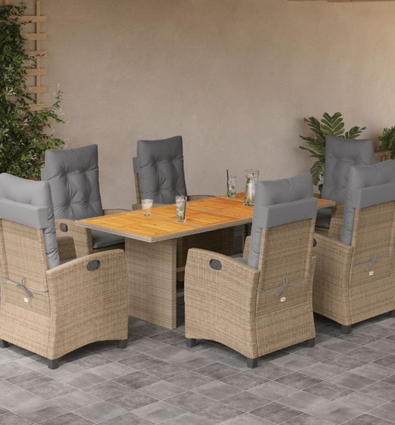 7-tlg. Garten-Essgruppe mit Kissen Beigemischung Poly Rattan