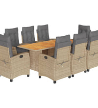 9-tlg. Garten-Essgruppe mit Kissen Beigemischung Poly Rattan