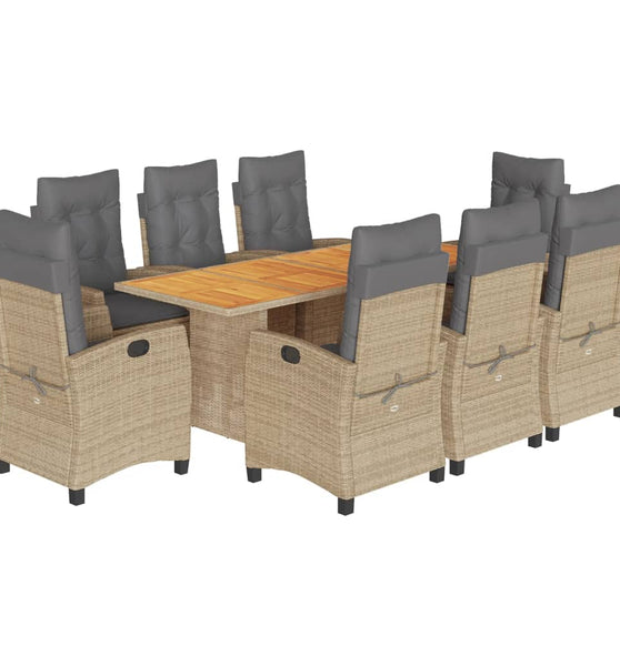 9-tlg. Garten-Essgruppe mit Kissen Beigemischung Poly Rattan