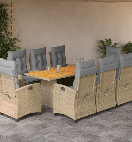 9-tlg. Garten-Essgruppe mit Kissen Beigemischung Poly Rattan