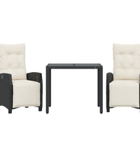3-tlg. Garten-Essgruppe mit Kissen Schwarz Poly Rattan