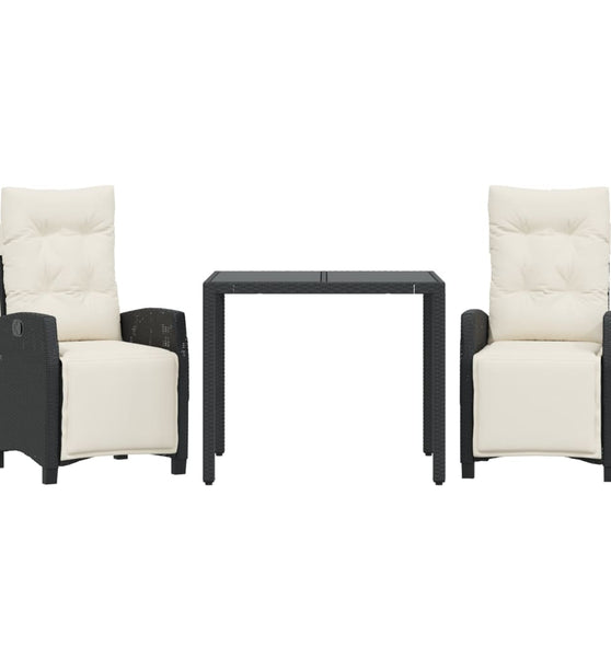 3-tlg. Garten-Essgruppe mit Kissen Schwarz Poly Rattan