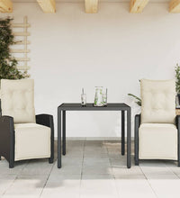 3-tlg. Garten-Essgruppe mit Kissen Schwarz Poly Rattan