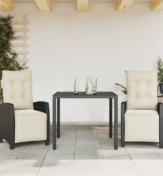3-tlg. Garten-Essgruppe mit Kissen Schwarz Poly Rattan