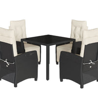 5-tlg. Garten-Essgruppe mit Kissen Schwarz Poly Rattan