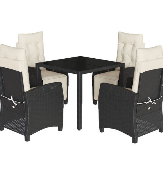 5-tlg. Garten-Essgruppe mit Kissen Schwarz Poly Rattan