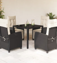 5-tlg. Garten-Essgruppe mit Kissen Schwarz Poly Rattan