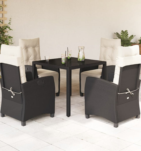 5-tlg. Garten-Essgruppe mit Kissen Schwarz Poly Rattan