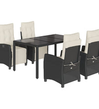 5-tlg. Garten-Essgruppe mit Kissen Schwarz Poly Rattan