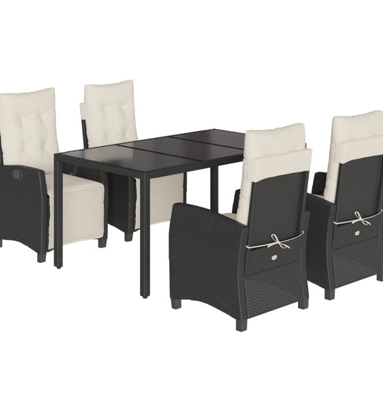 5-tlg. Garten-Essgruppe mit Kissen Schwarz Poly Rattan