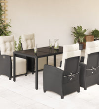5-tlg. Garten-Essgruppe mit Kissen Schwarz Poly Rattan