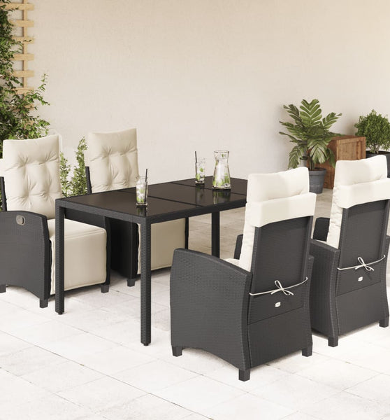 5-tlg. Garten-Essgruppe mit Kissen Schwarz Poly Rattan
