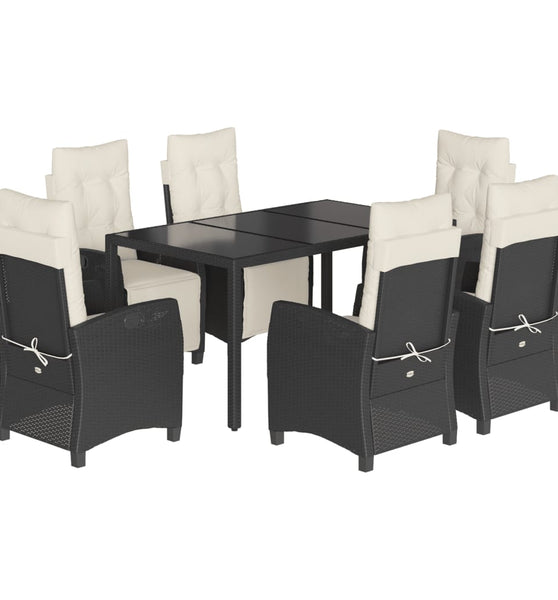 7-tlg. Garten-Essgruppe mit Kissen Schwarz Poly Rattan
