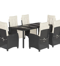 7-tlg. Garten-Essgruppe mit Kissen Schwarz Poly Rattan