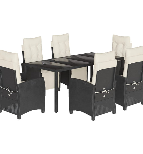 7-tlg. Garten-Essgruppe mit Kissen Schwarz Poly Rattan