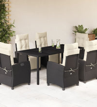 7-tlg. Garten-Essgruppe mit Kissen Schwarz Poly Rattan