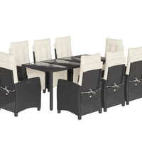 9-tlg. Garten-Essgruppe mit Kissen Schwarz Poly Rattan